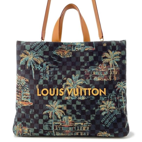 LOUIS VUITTON Shopper Tote Size MM Damier Palm Tree Jacquard Cotton Marina b... - Picture 1 of 14